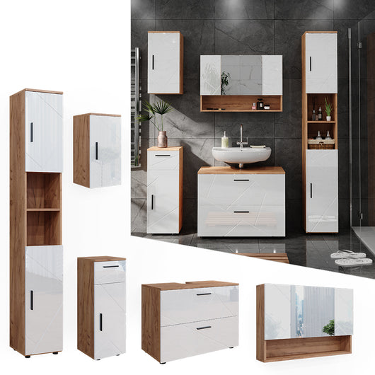 Vicco Set di mobili da bagno Bianco lucido/oro power oak 5 parti