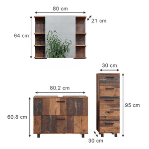 Vicco Set di mobili da bagno Rovere rustico 3 parti