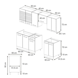 Vicco Cucina componibile Antracite-Oro/Bianco 240 cm , PL Antracite