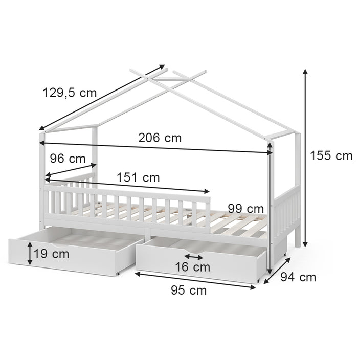 Vitalispa Letto montessori bambini Bianco 90x200 cm con 2 cassetti