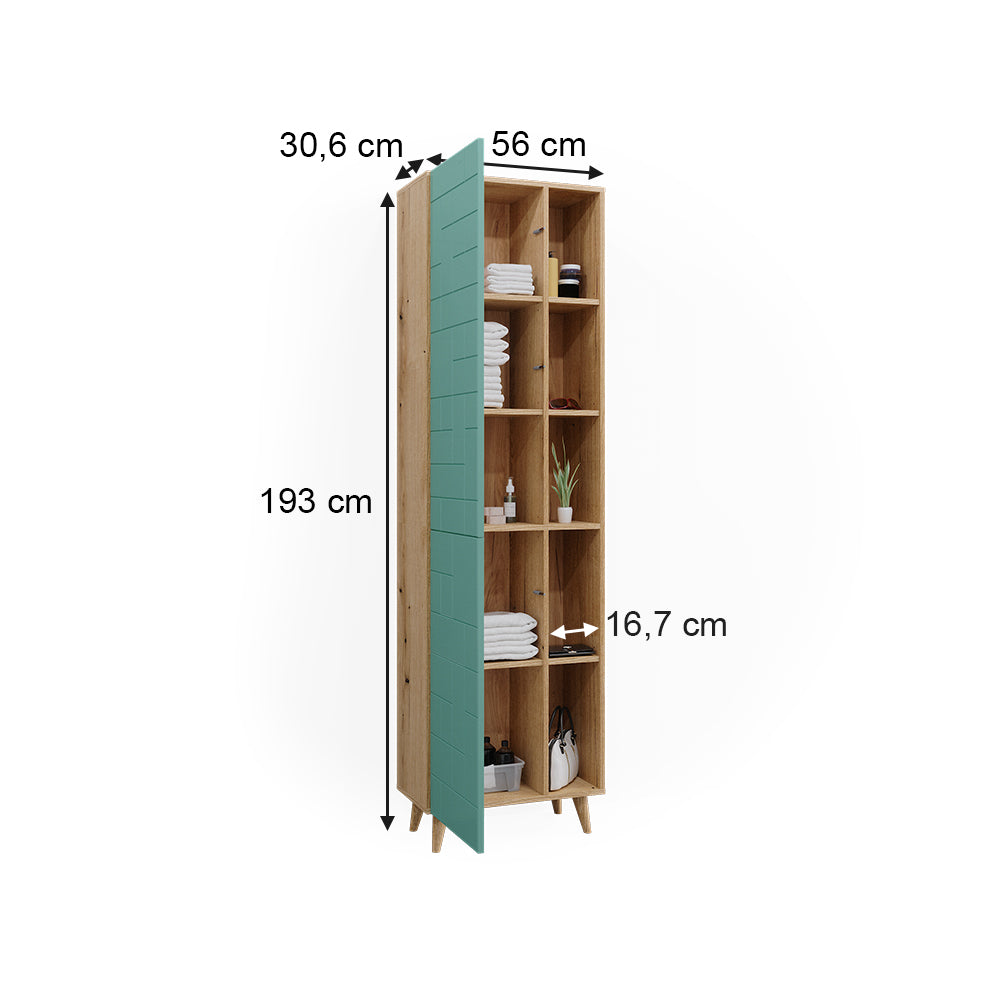 Vicco Armadio per il bagno Verde menta 56 x 193 cm con ante e vani a giorno