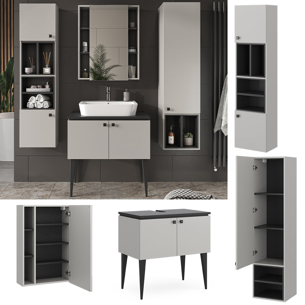 Vicco Set di mobili da bagno Grigio 4 parti