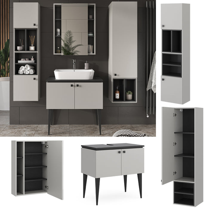 Vicco Set di mobili da bagno Grigio 4 parti
