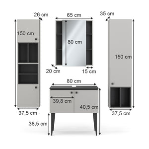 Vicco Set di mobili da bagno Grigio 4 parti