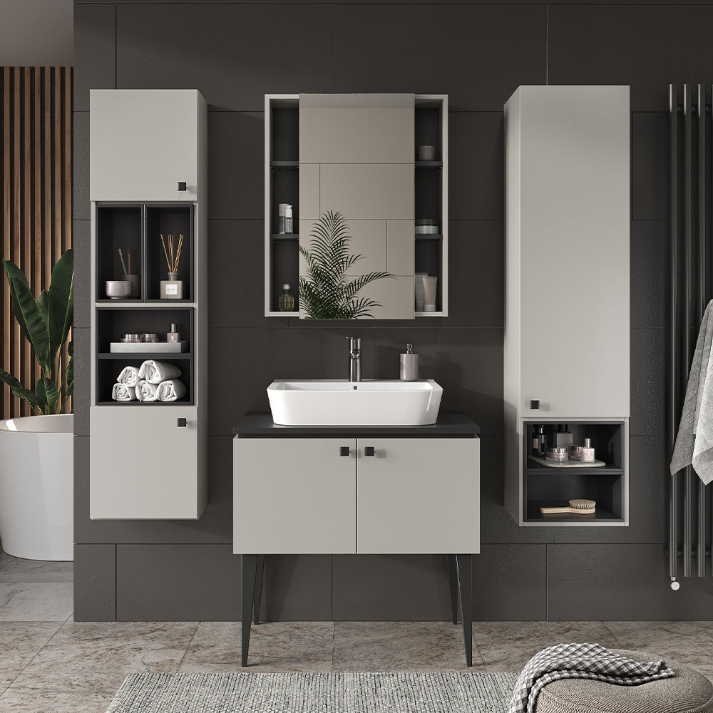 Vicco Set di mobili da bagno Grigio 4 parti