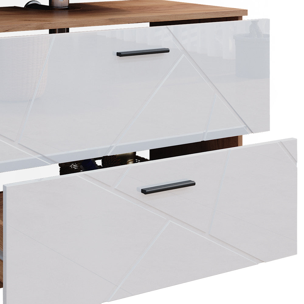 Vicco Set di mobili da bagno Bianco lucido/oro power oak 3 parti, con cassettiera e colonna