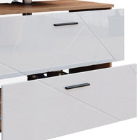 Vicco Set di mobili da bagno Bianco lucido/oro power oak 3 parti, con cassettiera e colonna