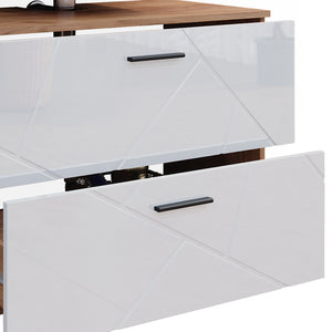 Vicco Set di mobili da bagno Bianco lucido/oro power oak 3 parti, con cassettiera e colonna