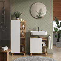 Vicco Mobiletto bagno Sonoma/Bianco 50 x 128 cm con anta e vani a giorno