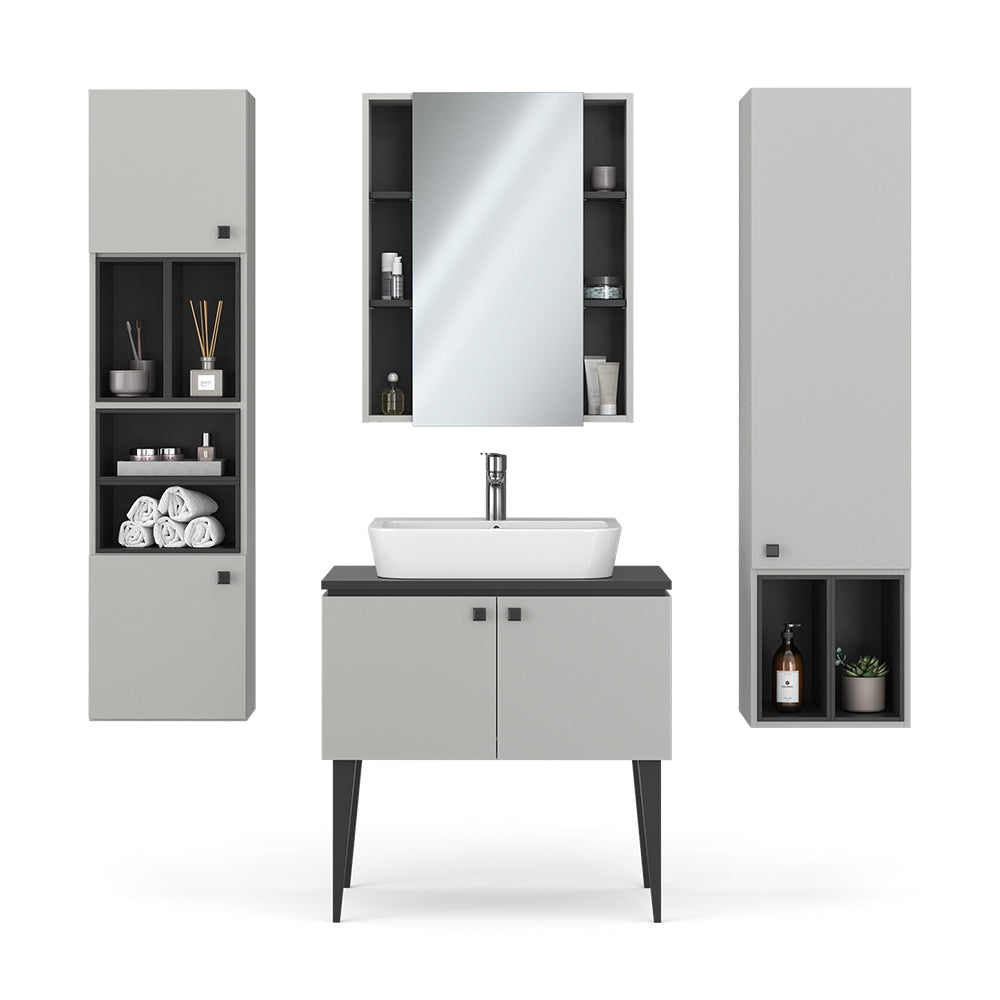 Vicco Set di mobili da bagno Grigio 4 parti