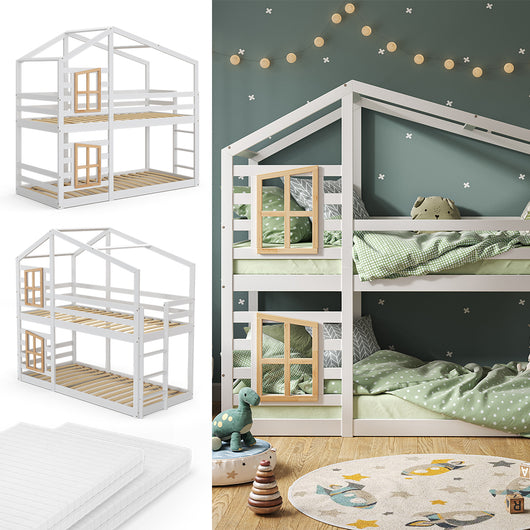 Vitalispa Letto a castello Bianco 90x200 cm con 2 materassi