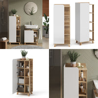 Vicco Mobiletto bagno Sonoma/Bianco 50 x 128 cm con anta e vani a giorno