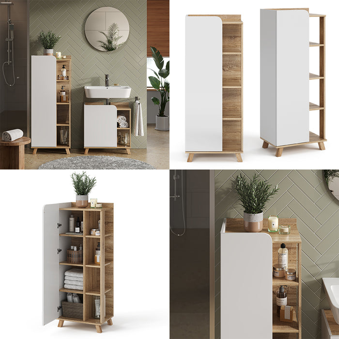 Vicco Mobiletto bagno Sonoma/Bianco 50 x 128 cm con anta e vani a giorno