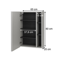 Vicco Specchio contenitore bagno Grigio 65 x 80 cm con anta e vani a giorno