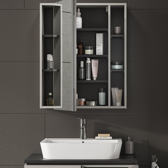 Vicco Specchio contenitore bagno Grigio 65 x 80 cm con anta e vani a giorno