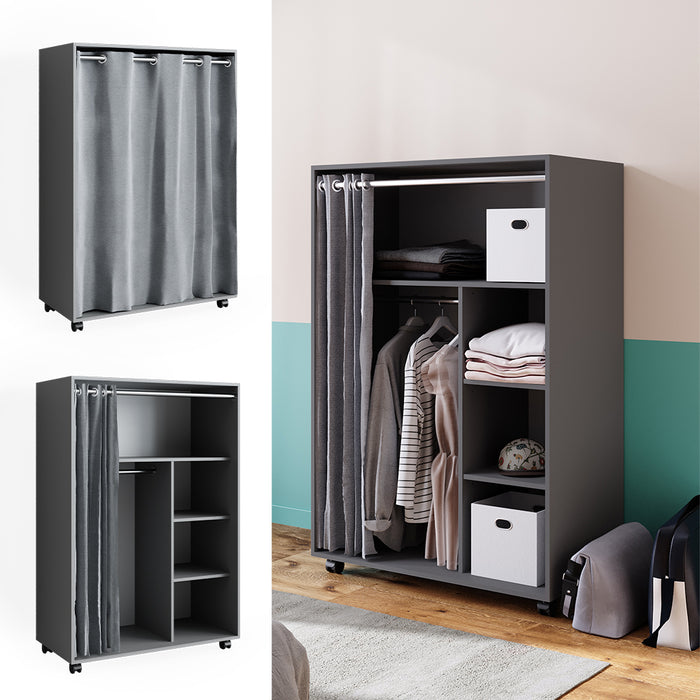 Vicco Armadio multifunzione Grigio 100 x 146.6 cm Con rulli