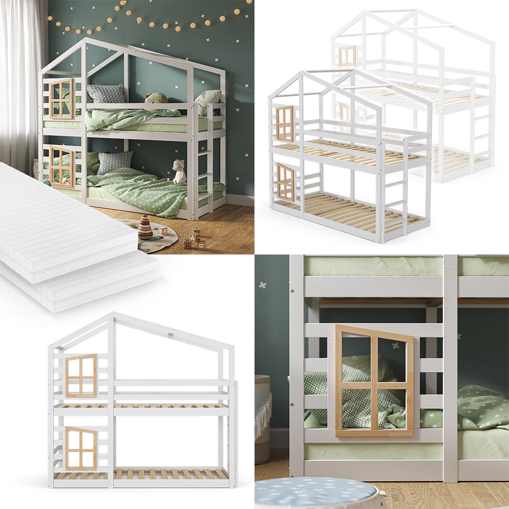 Vitalispa Letto a castello Bianco 90x200 cm con 2 materassi