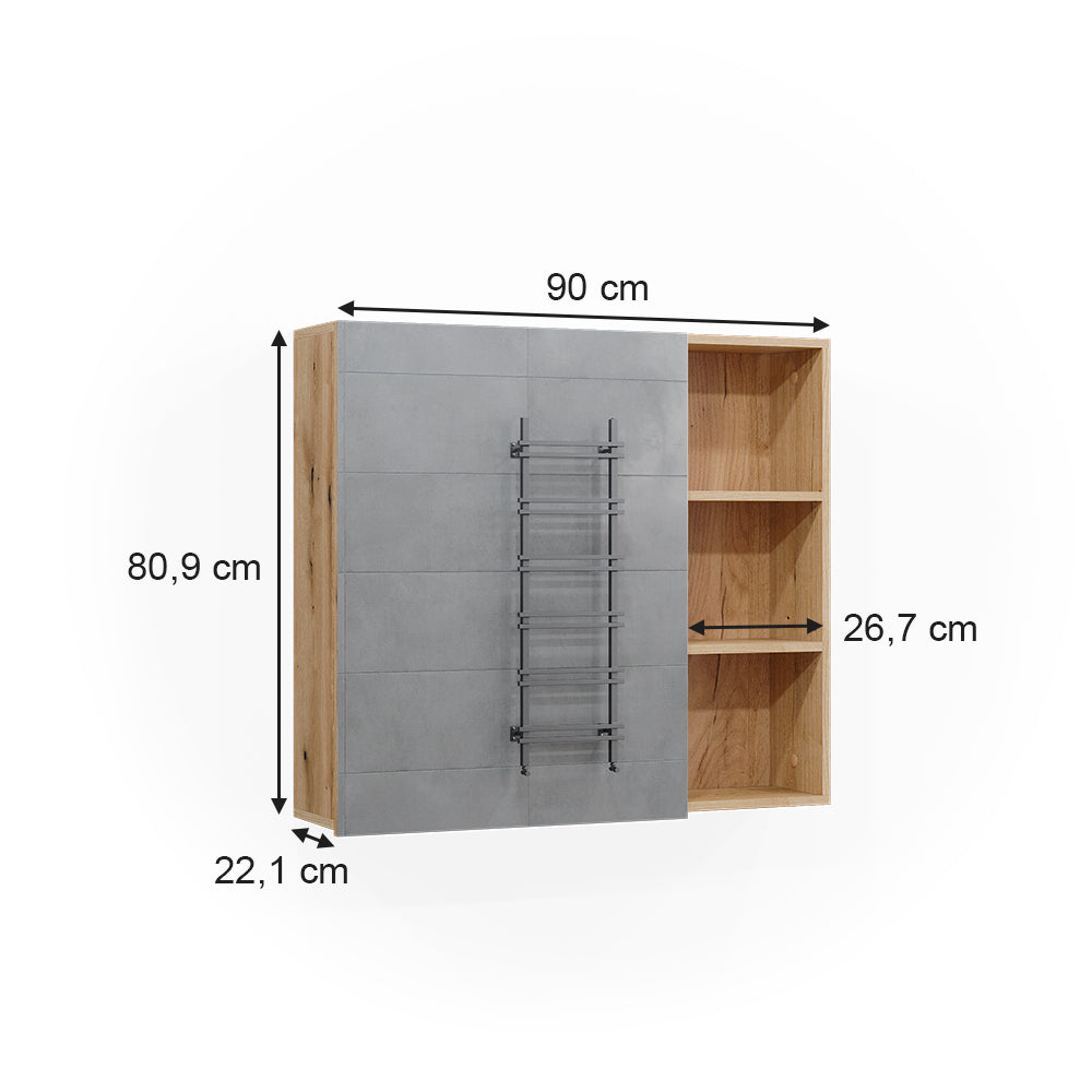 Vicco Specchio contenitore bagno Rovere 90 x 80.9 cm con anta e vani a giorno
