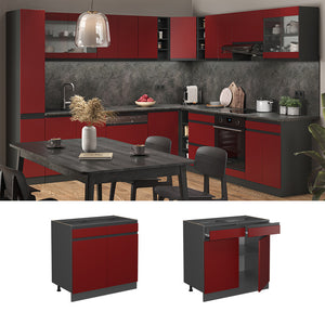 Vicco Mobiletto base per cucina Rosso 80 cm Forma a J, senza piano di lavoro