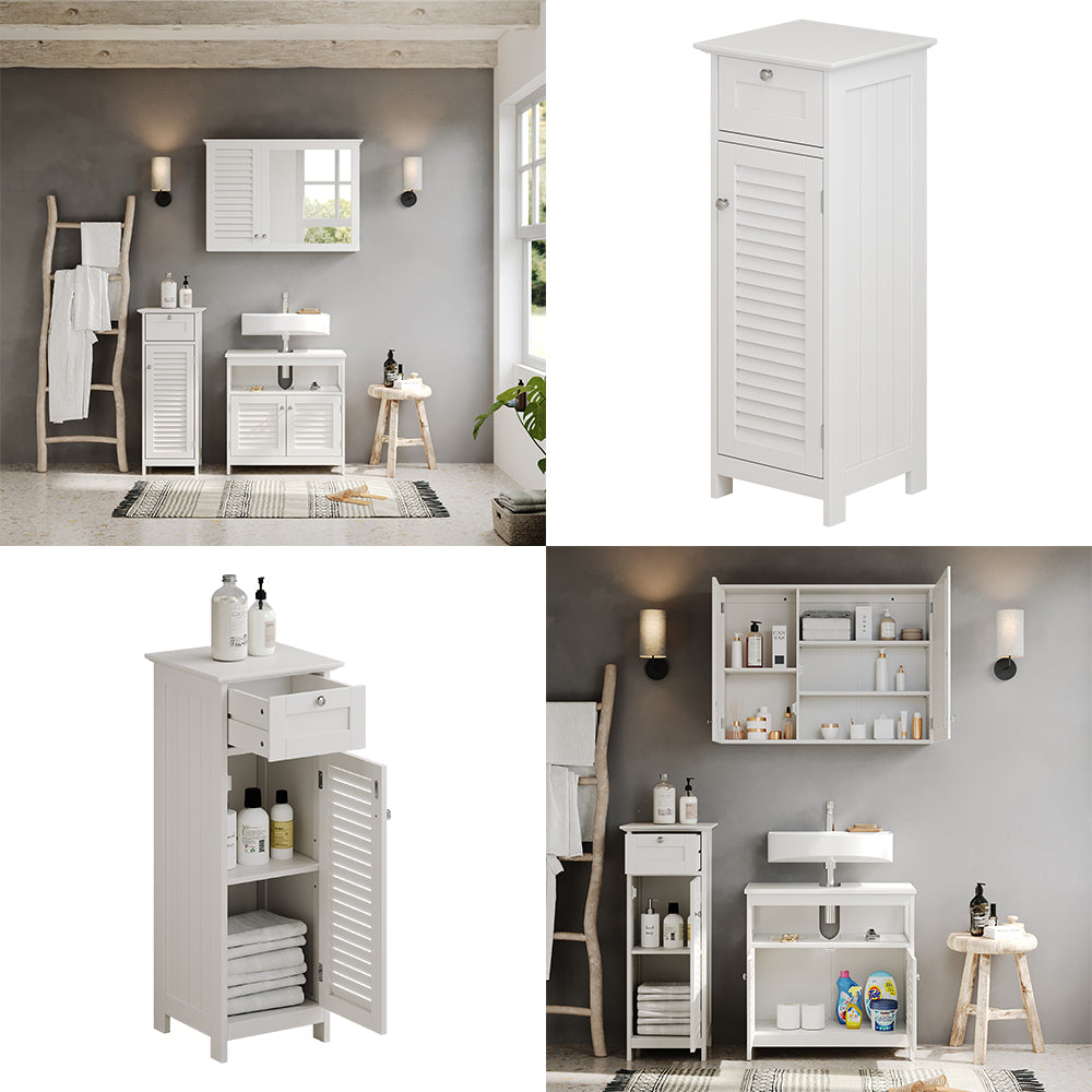 Vicco Mobiletto bagno Bianco 32 x 87 cm con anta e cassetto