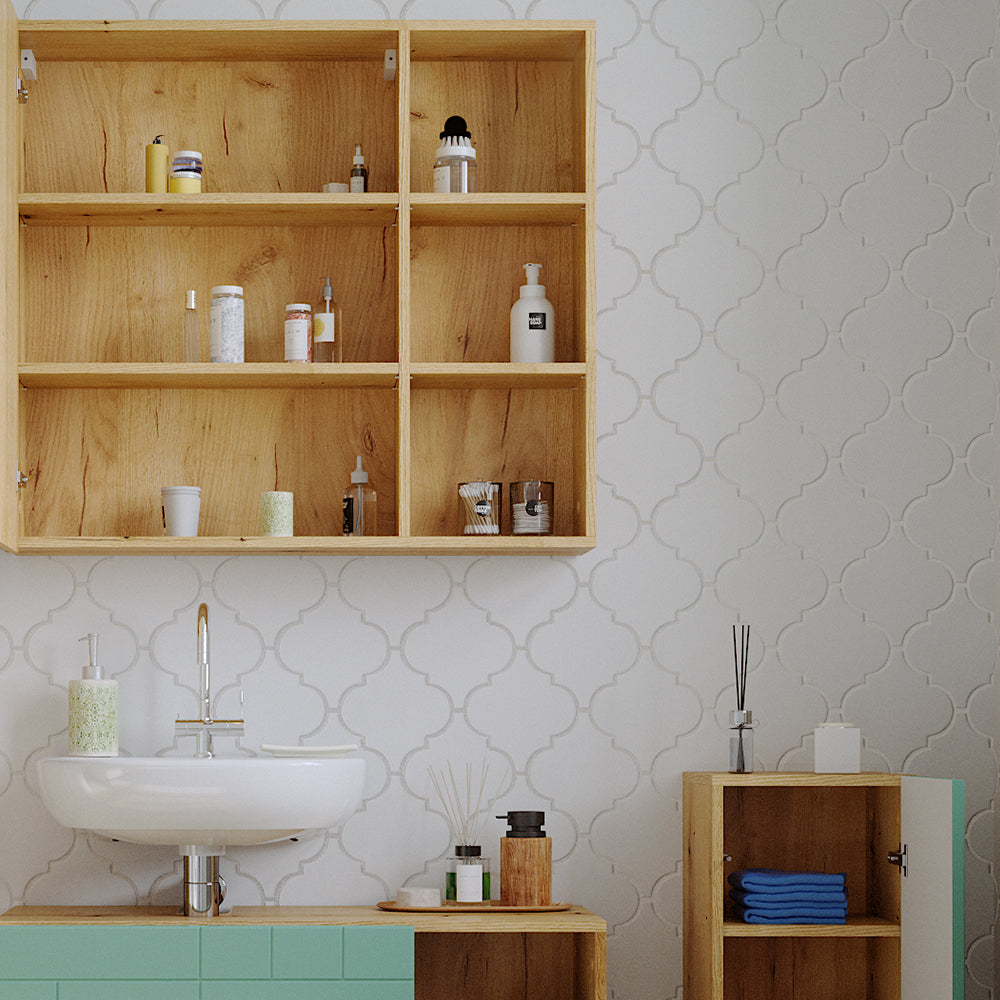 Vicco Specchio contenitore bagno Rovere 90 x 80.9 cm con anta e vani a giorno