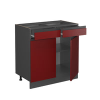 Vicco Mobiletto base per cucina Rosso 80 cm Forma a J, senza piano di lavoro