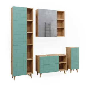 Vicco Set di mobili da bagno Verde menta 4 parti, con armadio alto