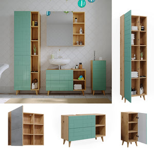 Vicco Set di mobili da bagno Verde menta 4 parti, con armadio alto