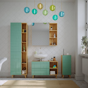Vicco Set di mobili da bagno Verde menta 4 parti, con armadio alto