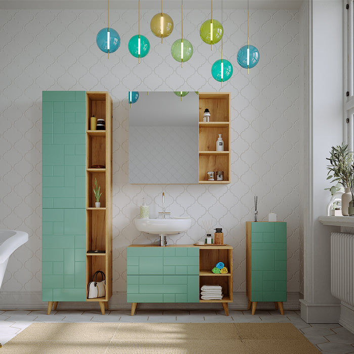 Vicco Set di mobili da bagno Verde menta 4 parti, con armadio alto