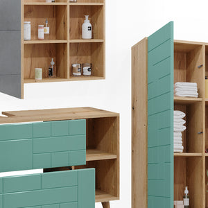 Vicco Set di mobili da bagno Verde menta 4 parti, con armadio alto