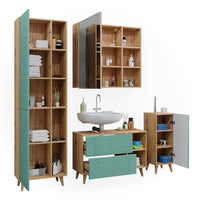 Vicco Set di mobili da bagno Verde menta 4 parti, con armadio alto