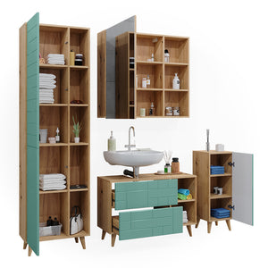 Vicco Set di mobili da bagno Verde menta 4 parti, con armadio alto