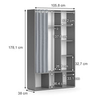 Vicco Guardaroba per bambini Grigio 38 x 178.1 cm con appendiabiti a tenda