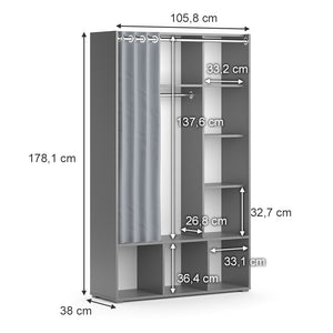Vicco Guardaroba per bambini Grigio 38 x 178.1 cm con appendiabiti a tenda