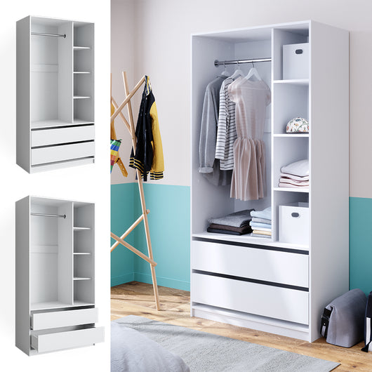 Vicco Armadio multifunzione Bianco 100 x 200 cm con 2 cassetti