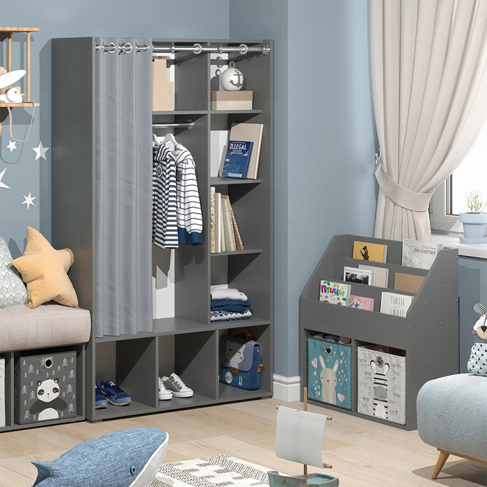 Vicco Guardaroba per bambini Grigio 38 x 178.1 cm con appendiabiti a tenda