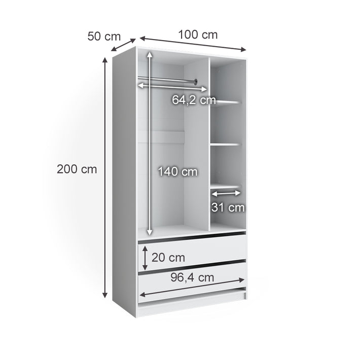 Vicco Armadio multifunzione Bianco 100 x 200 cm con 2 cassetti