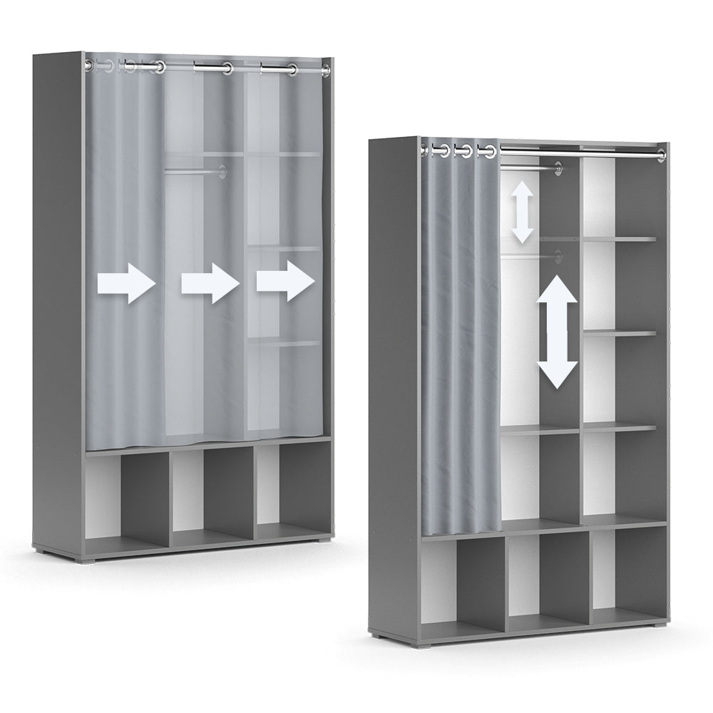 Vicco Guardaroba per bambini Grigio 38 x 178.1 cm con appendiabiti a tenda