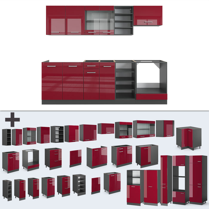 Vicco Cucina componibile Rosso lucido/antracite 240 cm , PL Antracite