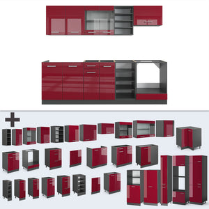 Vicco Cucina componibile Rosso lucido/antracite 240 cm , PL Rovere