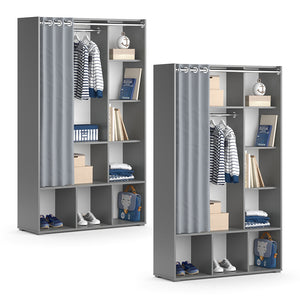 Vicco Guardaroba per bambini Grigio 38 x 178.1 cm con appendiabiti a tenda