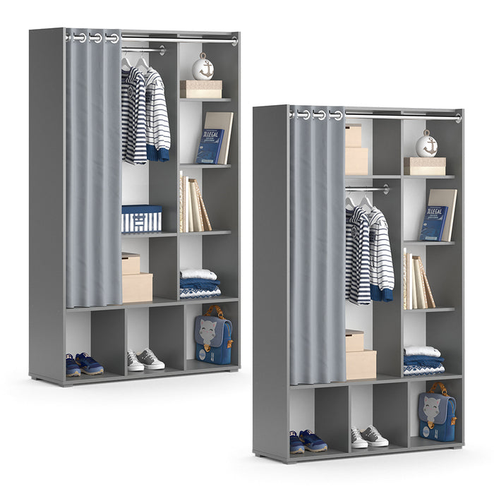 Vicco Guardaroba per bambini Grigio 38 x 178.1 cm con appendiabiti a tenda