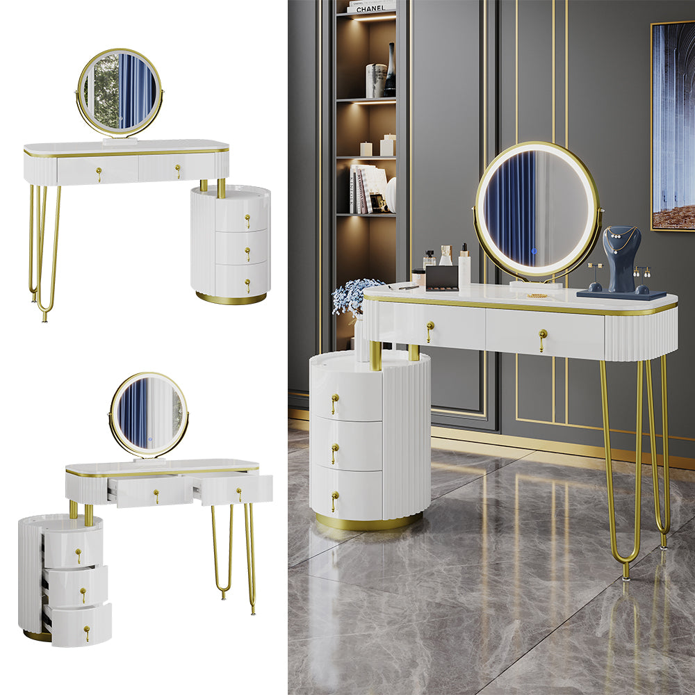 Vicco Tavolo da toeletta Bianco 100 cm con specchio a LED