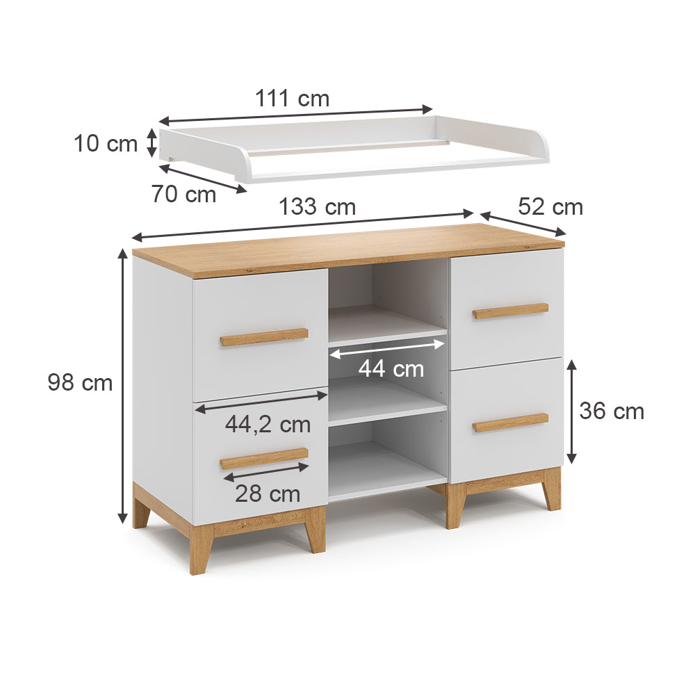 Vitalispa Fasciatoio Bianco 133 x 98 cm XL con 4 cassetti