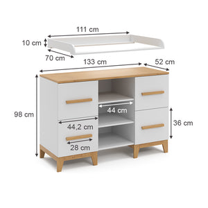 Vitalispa Fasciatoio Bianco 133 x 98 cm XL con 4 cassetti