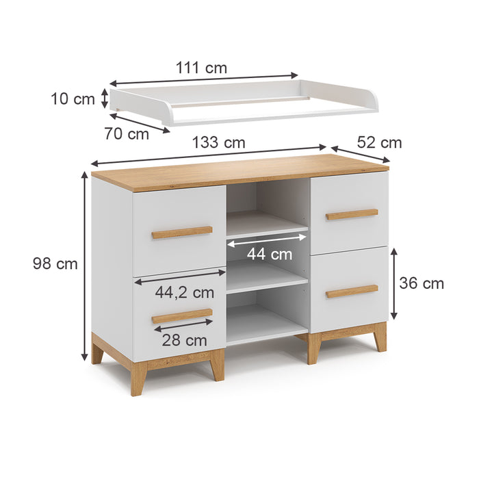 Vitalispa Fasciatoio Bianco 133 x 98 cm XL con 4 cassetti
