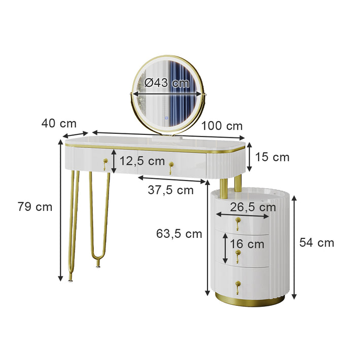 Vicco Tavolo da toeletta Bianco 100 cm con specchio a LED