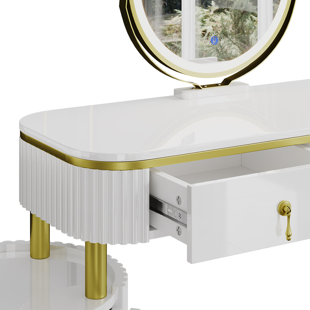 Vicco Tavolo da toeletta Bianco 100 cm con specchio a LED