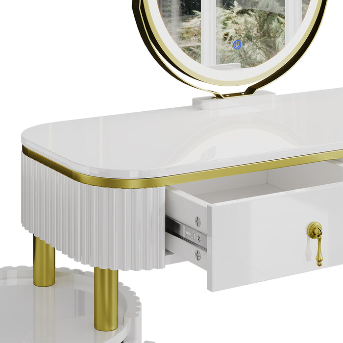 Vicco Tavolo da toeletta Bianco 100 cm con specchio a LED